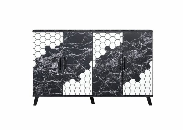 خزانة أحذية زيكلام خشب ماليزي 4 أبواب - أسود رخامي وأبيض 