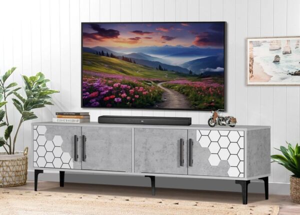 طاولة تلفزيون كليف - رمادي فاتح وأبيض