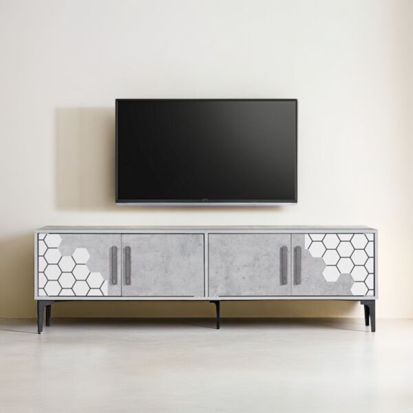 طاولة تلفزيون كليف - رمادي فاتح وأبيض