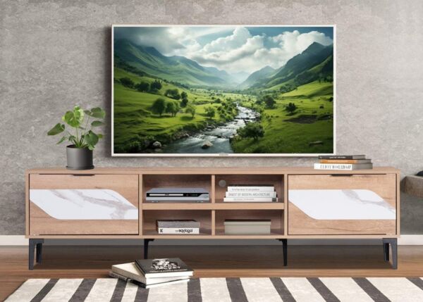 طاولة تلفزيون رامسيس - خشبي وأبيض