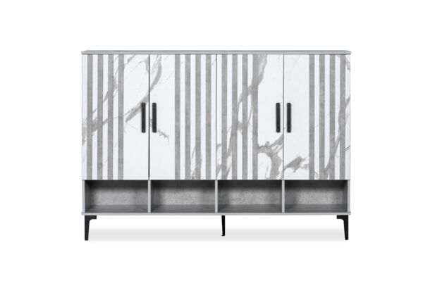 خزانة احذية 4 ابواب مع ارفف ميناس - ابيض ورصاصي