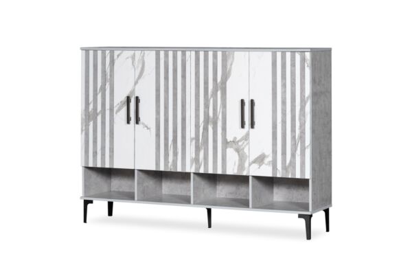 خزانة احذية 4 ابواب مع ارفف ميناس - ابيض ورصاصي