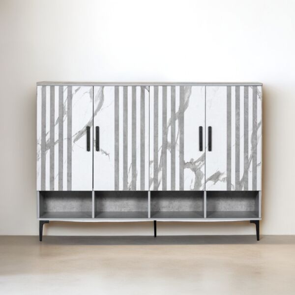 خزانة احذية 4 ابواب مع ارفف ميناس - ابيض ورصاصي