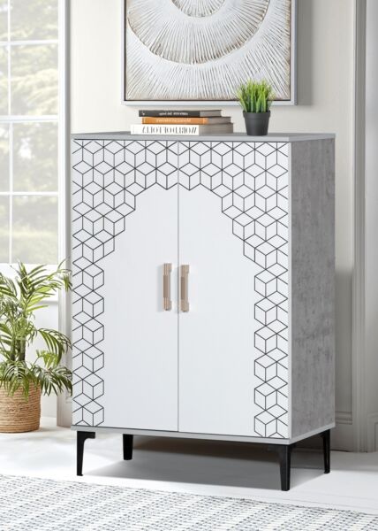 خزانة احذية بابين البرت - ابيض ورمادي