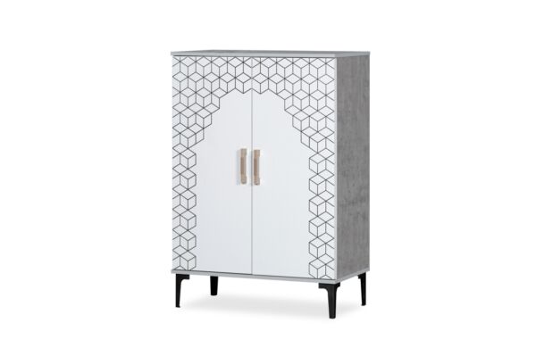 خزانة احذية بابين البرت - ابيض ورمادي