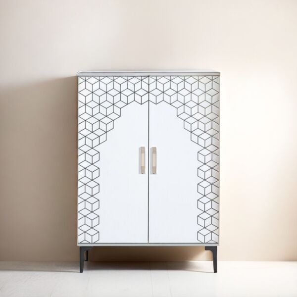 خزانة احذية بابين البرت - ابيض ورمادي