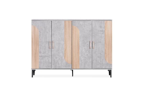 خزانة أحذية 4 ابواب يان - رمادي فاتح وخشبي