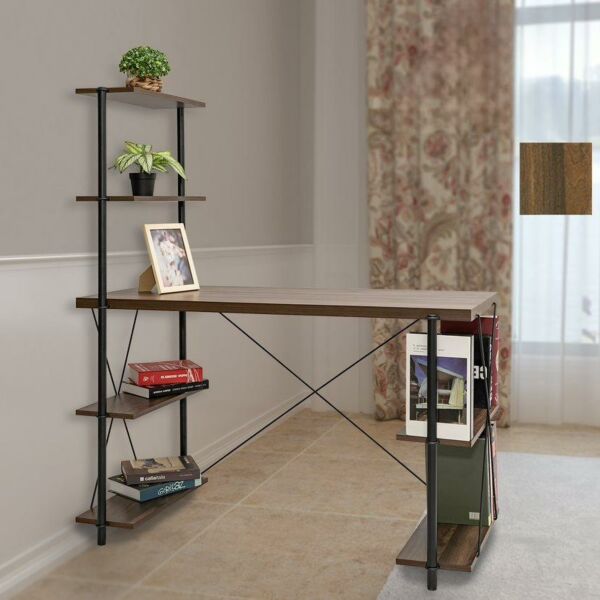 مكتب مع وحدة أرفف - بني