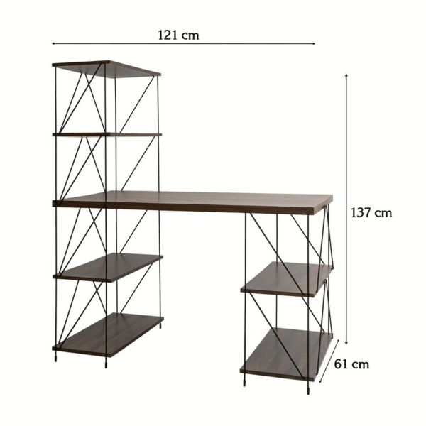 طاولة مكتب مع أرفف جانبية - بني