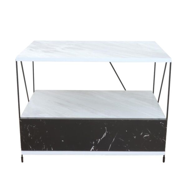 طاولة جانبية رفين ودرج - أبيض وأسود