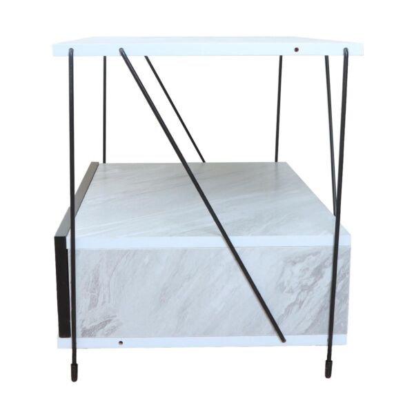 طاولة جانبية رفين ودرج - أبيض وأسود