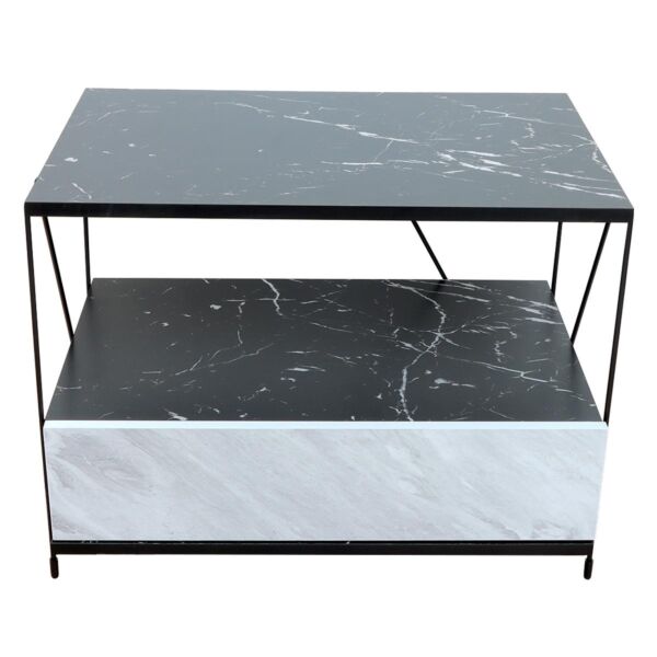 طاولة جانبية رفين ودرج أسود وأبيض