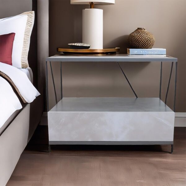 طاولة جانبية رفين ودرج - أبيض