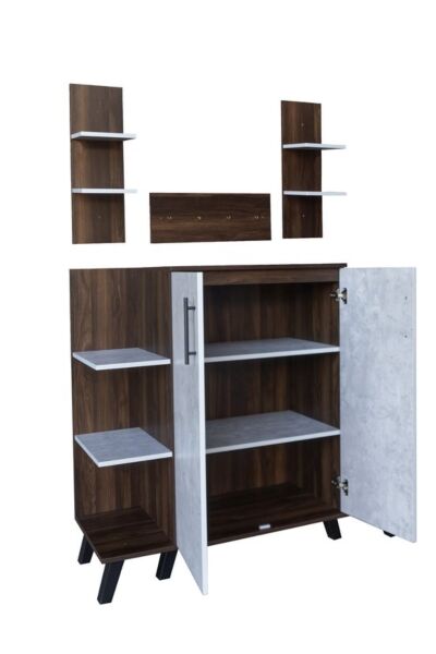 ركن قهوة مع أرفف معلقة كورنر - رمادي وبني