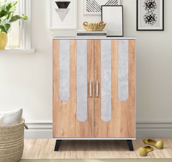 خزانة أحذية بابين اكسبشن - بيج ورمادي