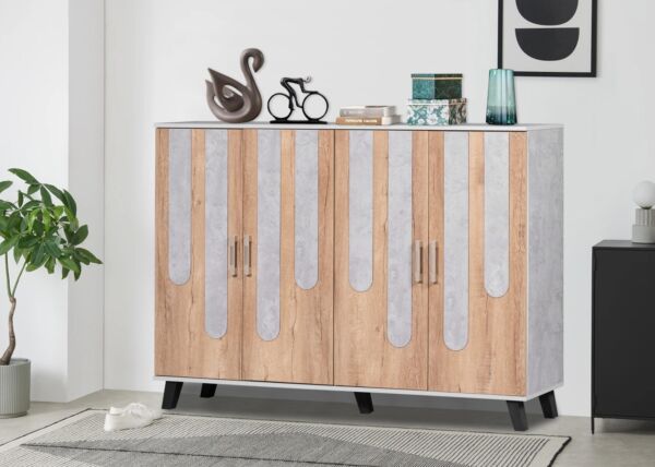 خزانة أحذية 4 أبواب ماي هوم - بيج ورمادي