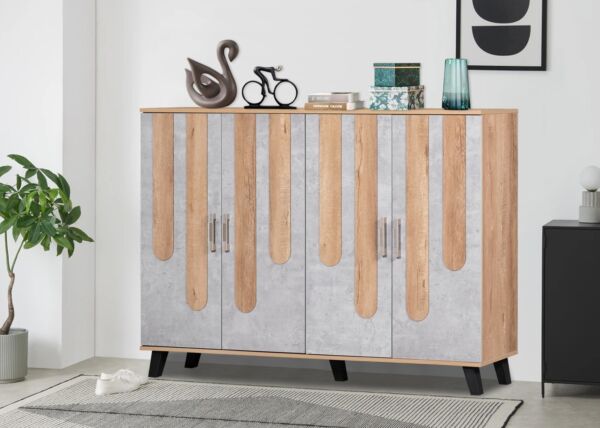 خزانة أحذية 4 أبواب إليجانت - بيج ورمادي