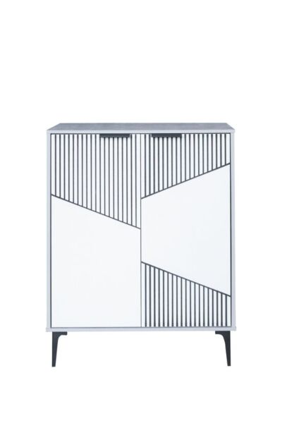 خزانة أحذية بابين خشب ماليزي روما - رمادي وأبيض