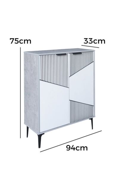 خزانة أحذية بابين خشب ماليزي روما - رمادي وأبيض