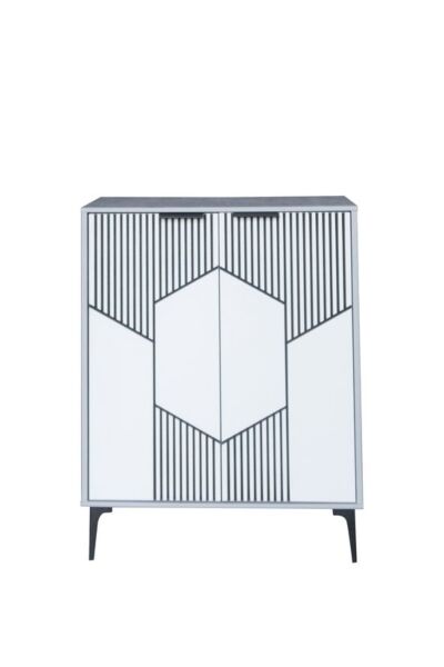 خزانة أحذية بابين خشب ماليزي لندن - رمادي وأبيض