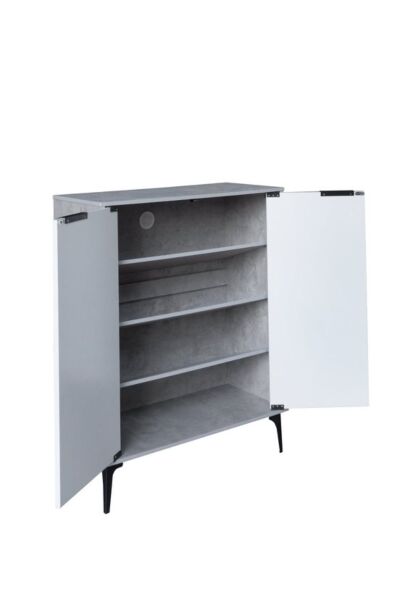 خزانة أحذية بابين خشب ماليزي لندن - رمادي وأبيض