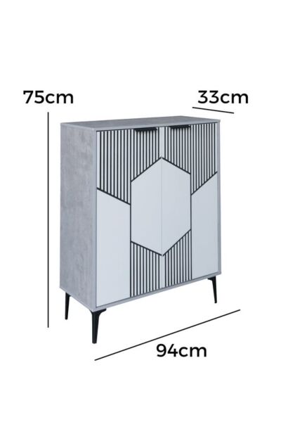 خزانة أحذية بابين خشب ماليزي لندن - رمادي وأبيض