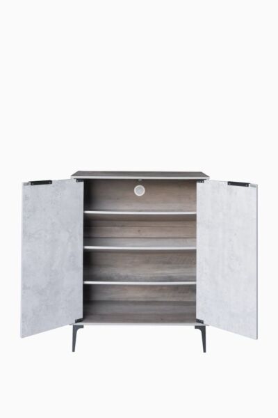 خزانة أحذية بابين خشب ماليزي لندن - رمادي وخشبي