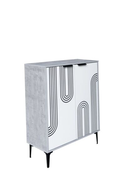 خزانة أحذية بابين خشب ماليزي موسكو - رمادي وأبيض