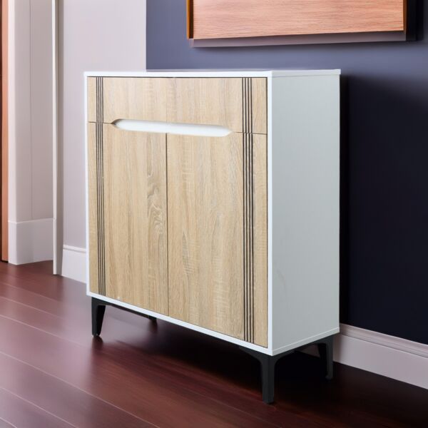 خزانة أحذية بابين اليدورا - خشبي وأبيض