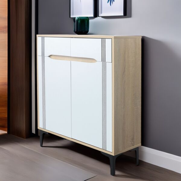 خزانة أحذية بابين اليدورا - أبيض وخشبي