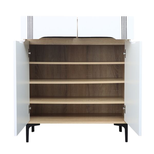 خزانة أحذية بابين اليدورا - أبيض وخشبي