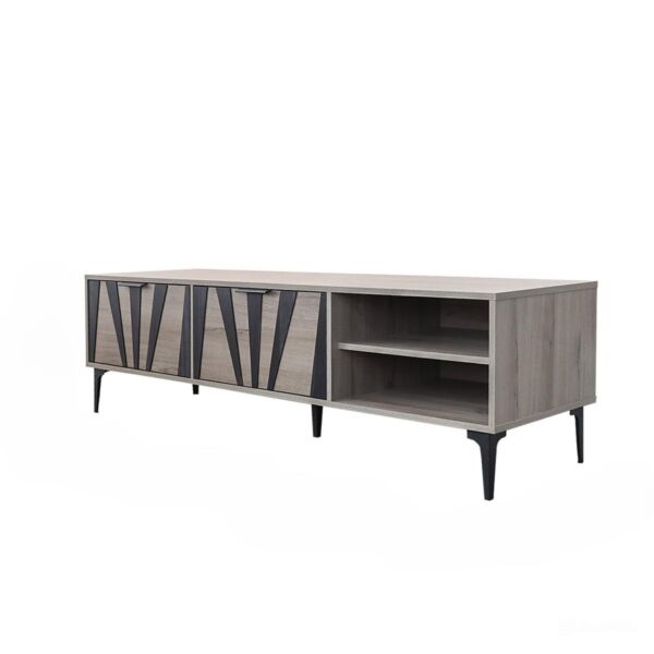 طاولة تلفزيون خشب ماليزي 160 سم فيرتال - خشبي واسود