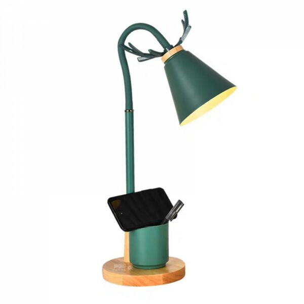 اباجورة نوت اخضر قاعدة خشبي مع علبة 