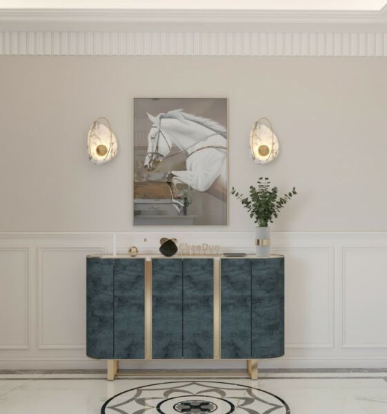 إضاءة جدارية اكلوريك رخامي ابيض مع كرة ذهبية