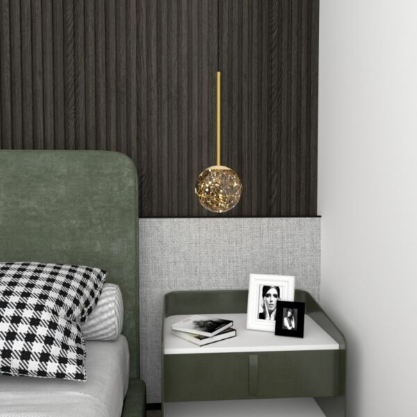 إنارة معلقة مفردة ذهبية مع نقط ليد مضيئة