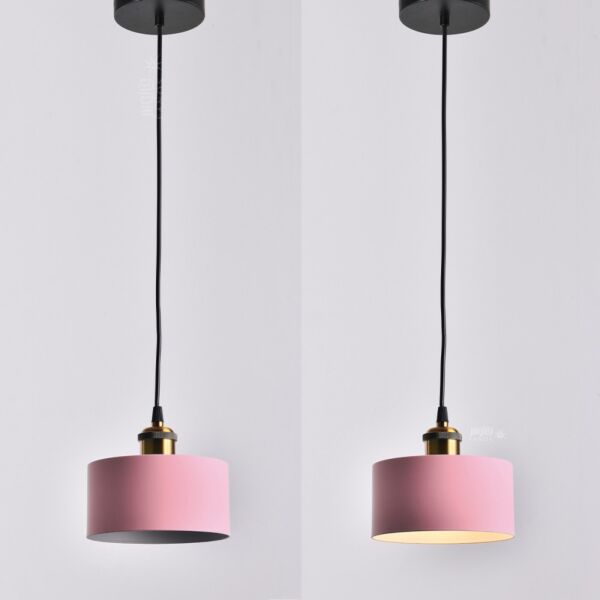 إنارة معلقة عريضة مع قمع ذهبي - زهري