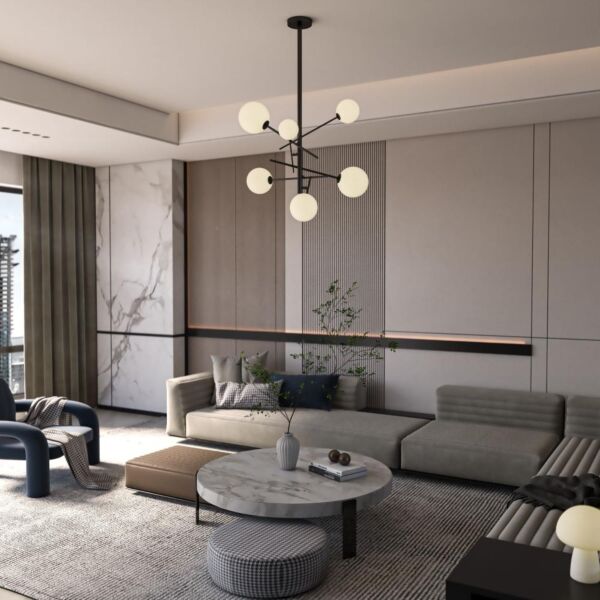 إنارة معلقة لمبات زجاج كروي مودرن