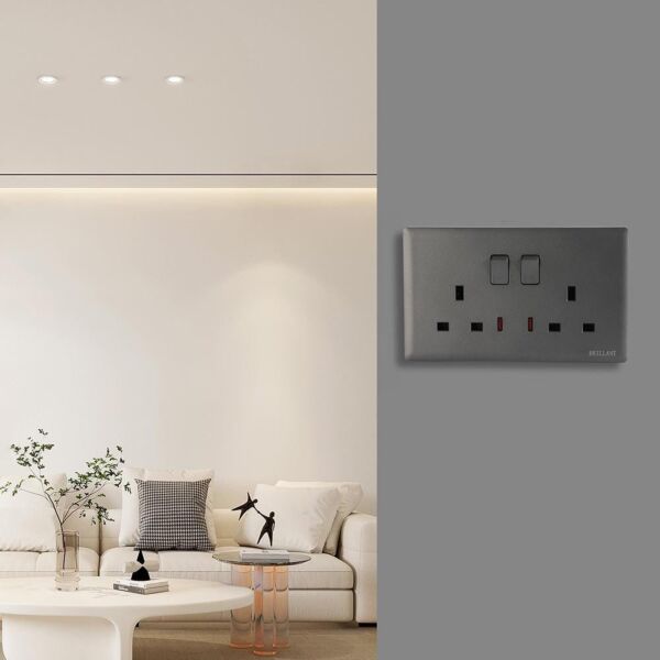 فيش كهربي مجوز 13A برلنت لايت - رمادي