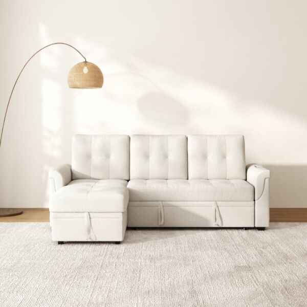 كنب سرير زاوية مع شاحن بورفال - بيج