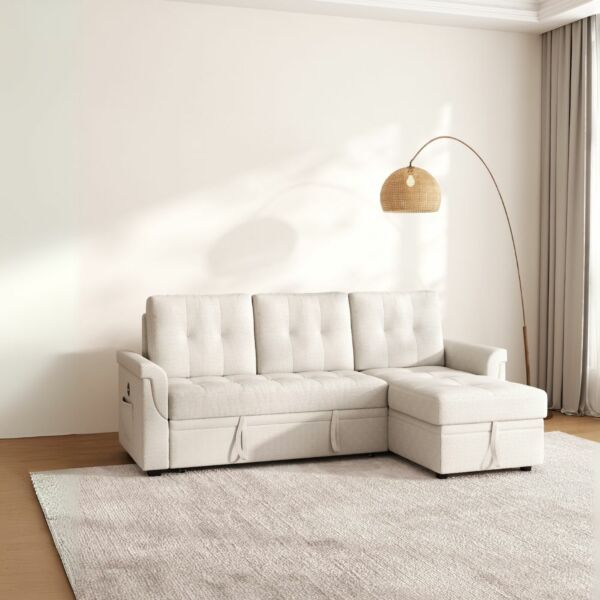 كنب سرير زاوية مع شاحن بورفال - بيج