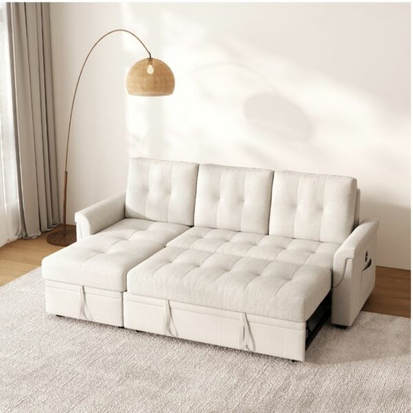 كنب سرير زاوية مع شاحن بورفال - بيج