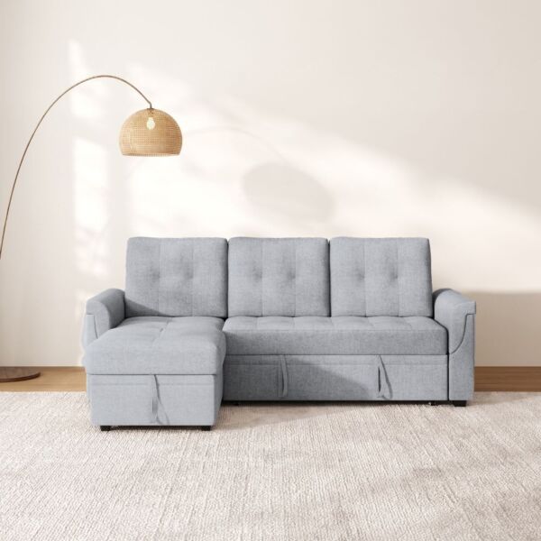 كنب سرير زاوية مع شاحن بورفال - رمادي فاتح