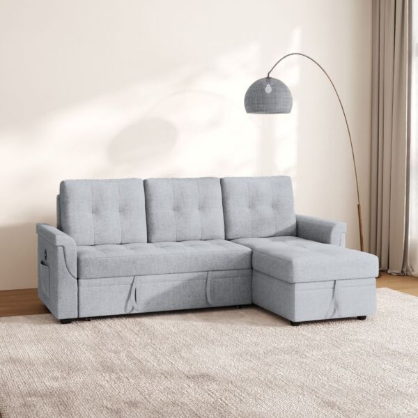 كنب سرير زاوية مع شاحن بورفال - رمادي فاتح