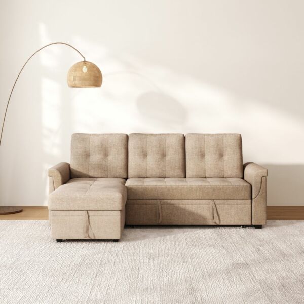 كنب سرير زاوية مع شاحن بورفال - بني فاتح