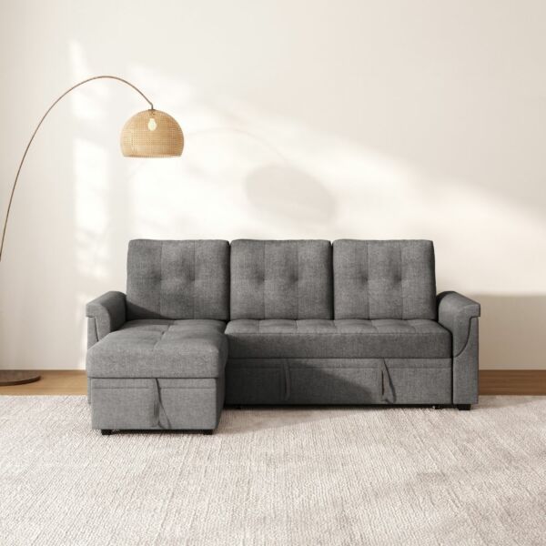 كنب سرير زاوية مع شاحن بورفال - رمادي غامق