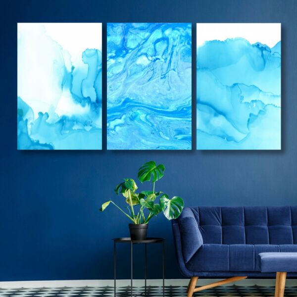 لوحة جدارية فنية بتصميم تجريدي اوشن - ثلاث قطع - مقاس 120x60 سم