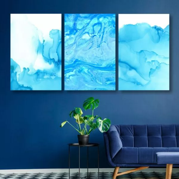 لوحة جدارية فنية بتصميم تجريدي اوشن - ثلاث قطع - مقاس 120x60 سم