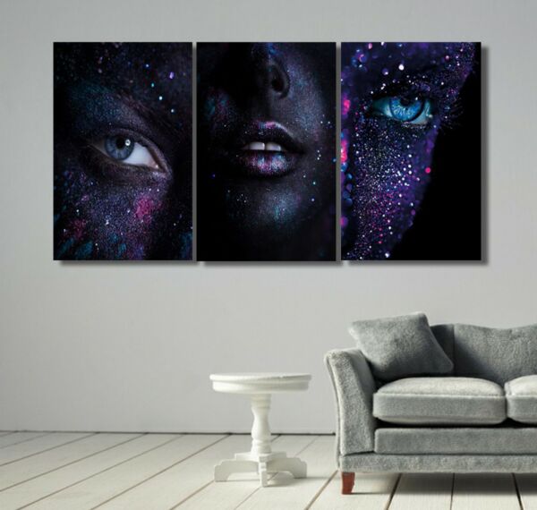 طقم لوحات جدارية فنية بلو ايز بتصميم امرأة 3 قطع - متعدد الالوان