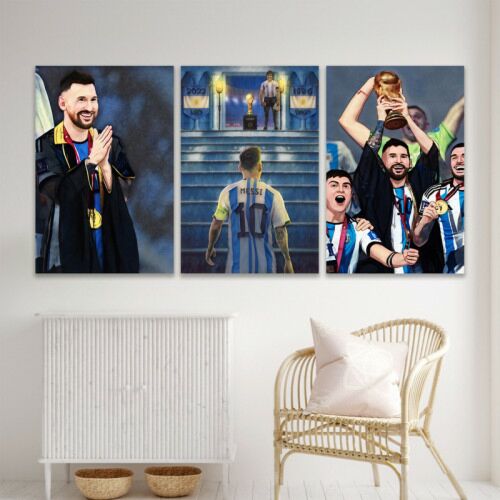 لوحة جدارية فنية بتصميم رياضة كأس العالم - ثلاث قطع - مقاس 120x60 سم
