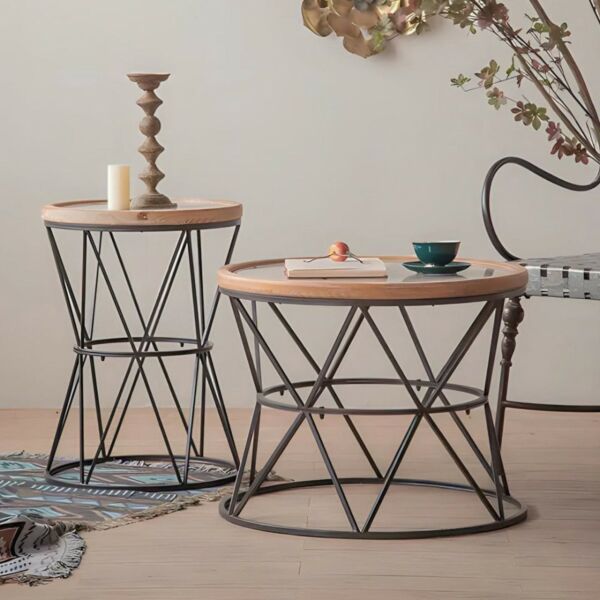 طاولة قهوة سطح خشب مزخرف بواجهة زجاج روكا